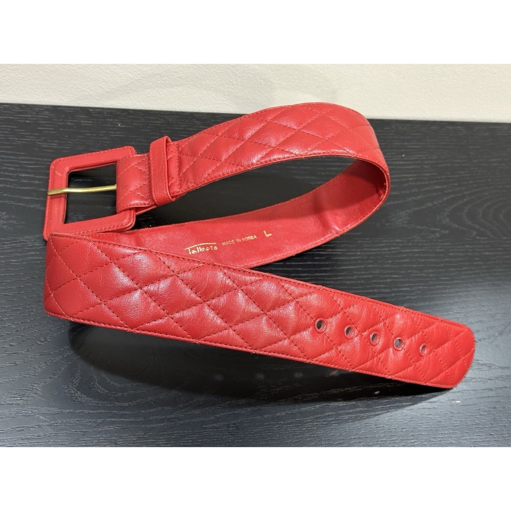 Vintage Talbots Red Quilted Leather Wide Statement Belt Size Large 80s 90s Retro